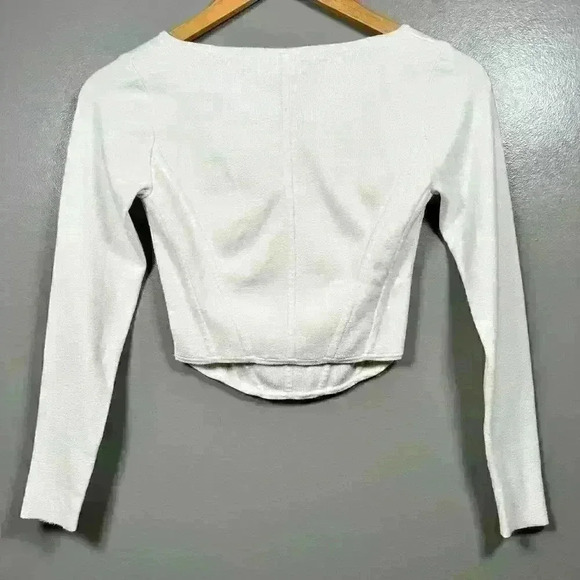 ARITZIA WILFRED Soft Corset Sweater Long Sleeve Crop White Square Neck Ballet S - Picture 7 of 7